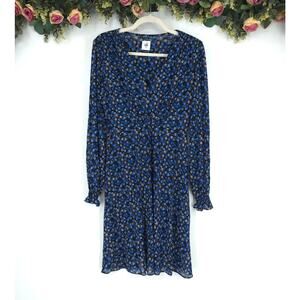 CAbi The Ten Dress Blue Mini Print Long Sleeve Size Medium